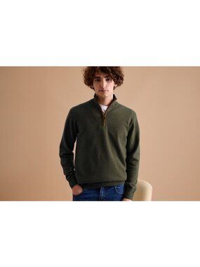 Bexley Sweater Medium Green Solid 1/4 Zip Lambswool